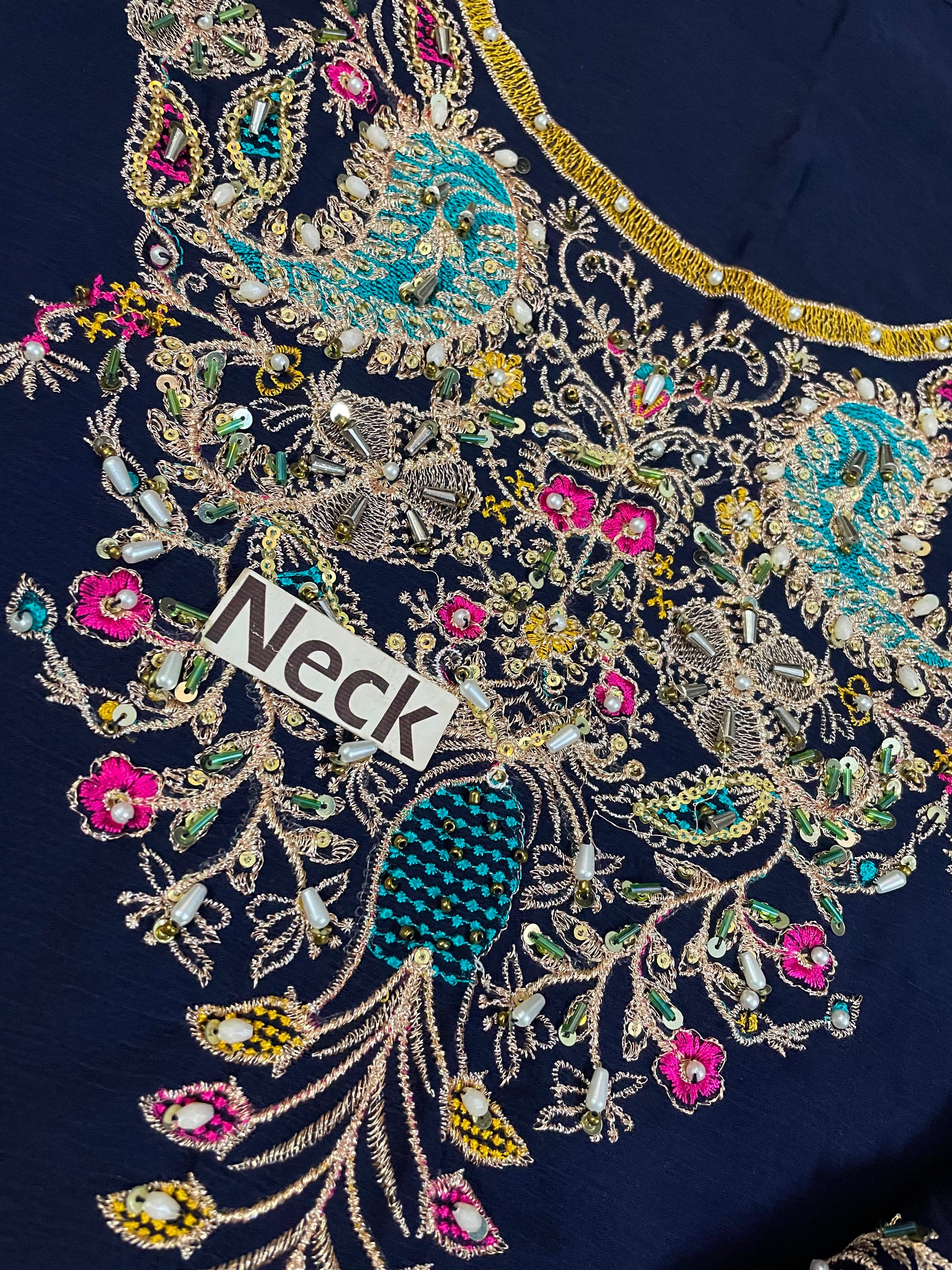 Royal Blue Heavy Embroidered Chiffon Suit with Adda Work |Ready to Wear