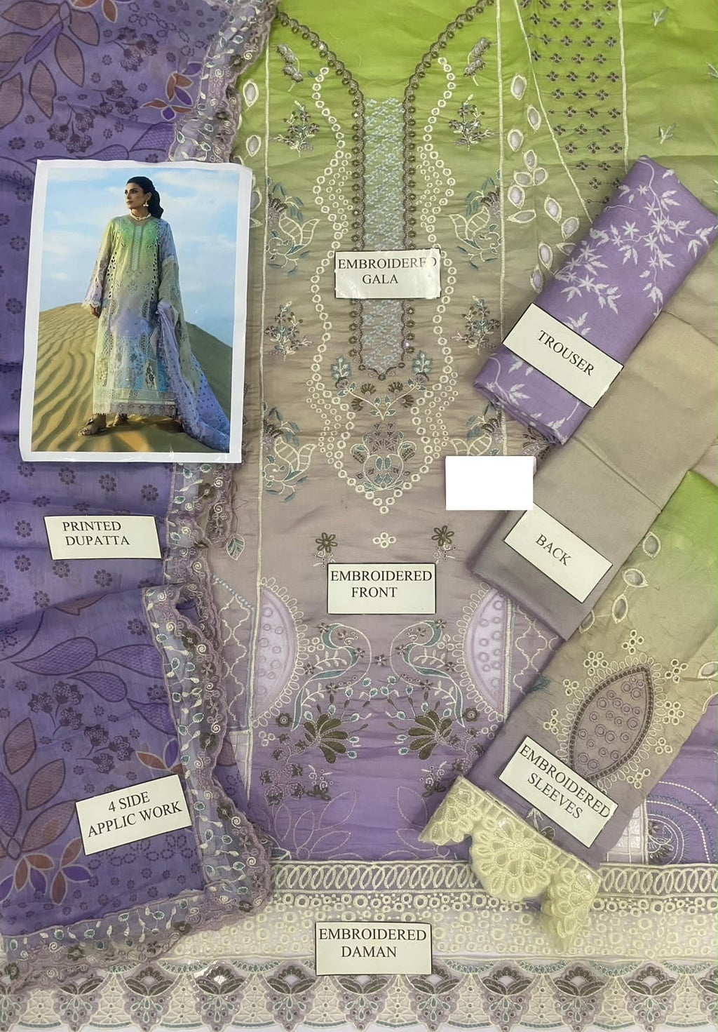 Pastel Chikankari Embroidered Lawn Suit with Organza Dupatta |RTW