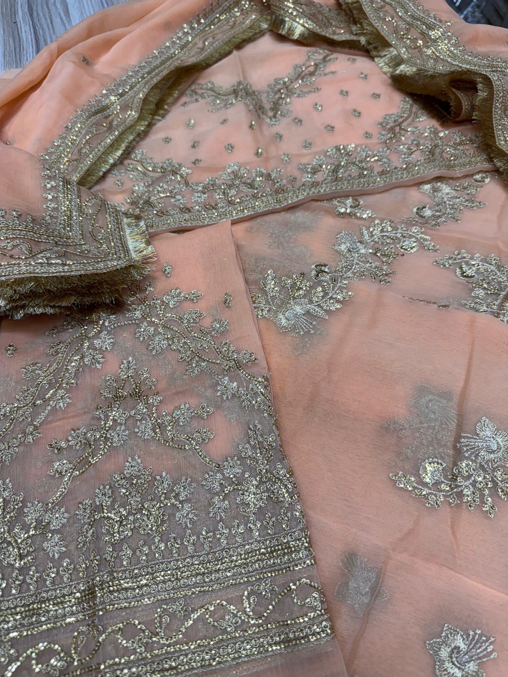 Peach Embroidered Semi Pure Chiffon Lehenga Choli |Ready to Wear