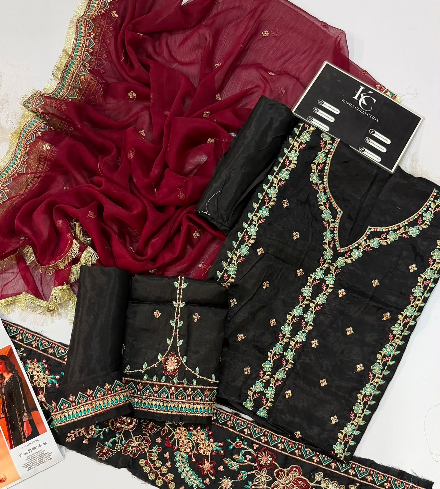 Black Cotton Silk Embroidered Suit with Chiffon Dupatta | Ready to Wear