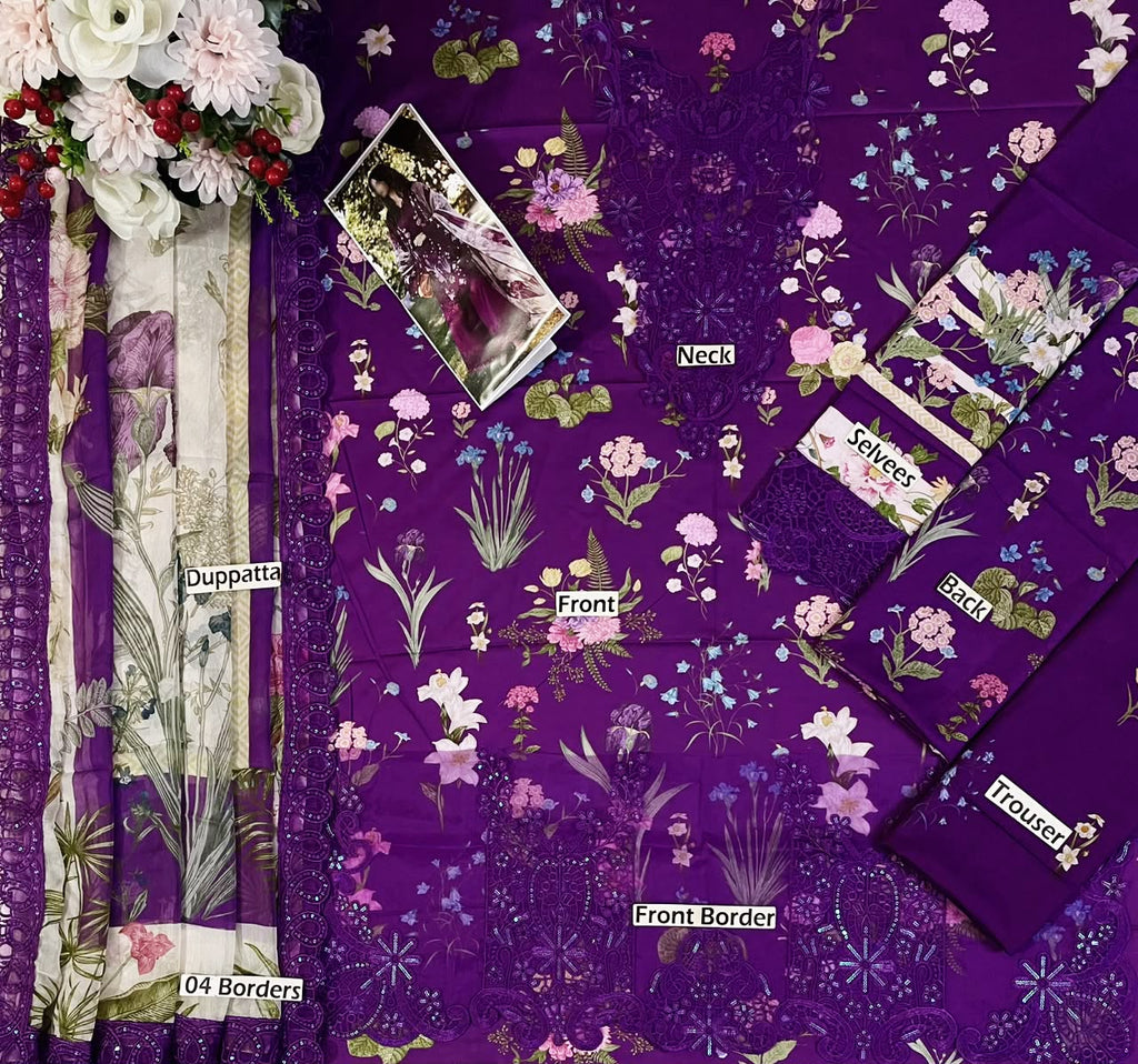 Plum Embroidered Printed Lawn Suit | Ready to Wear