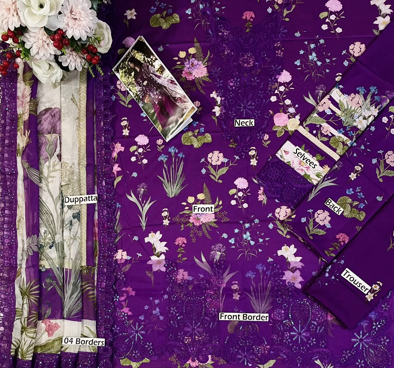 Plum Embroidered Printed Lawn Suit | Ready to Wear