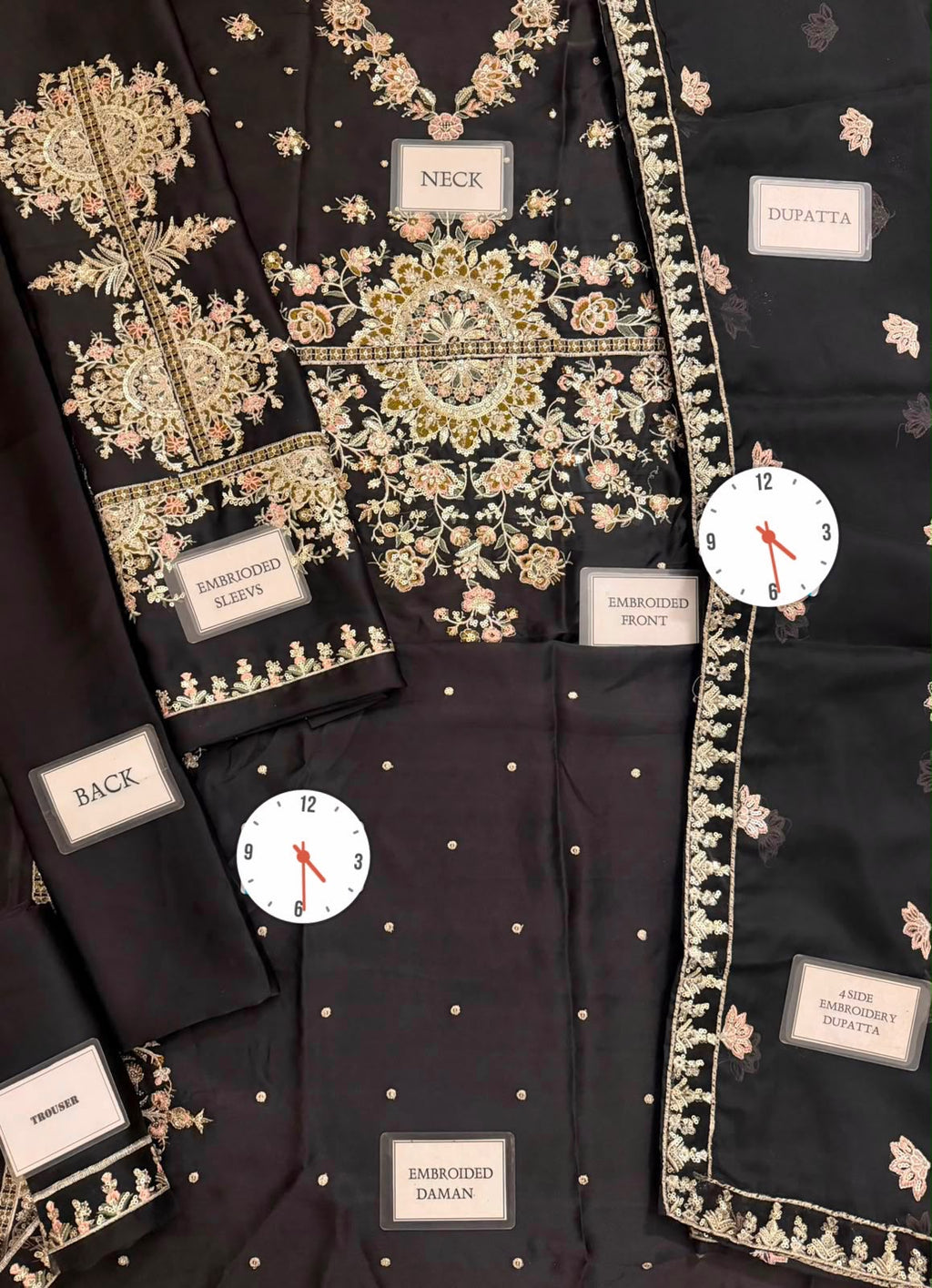 Black Charmoush Silk Embroidered Suit | Ready to Wear