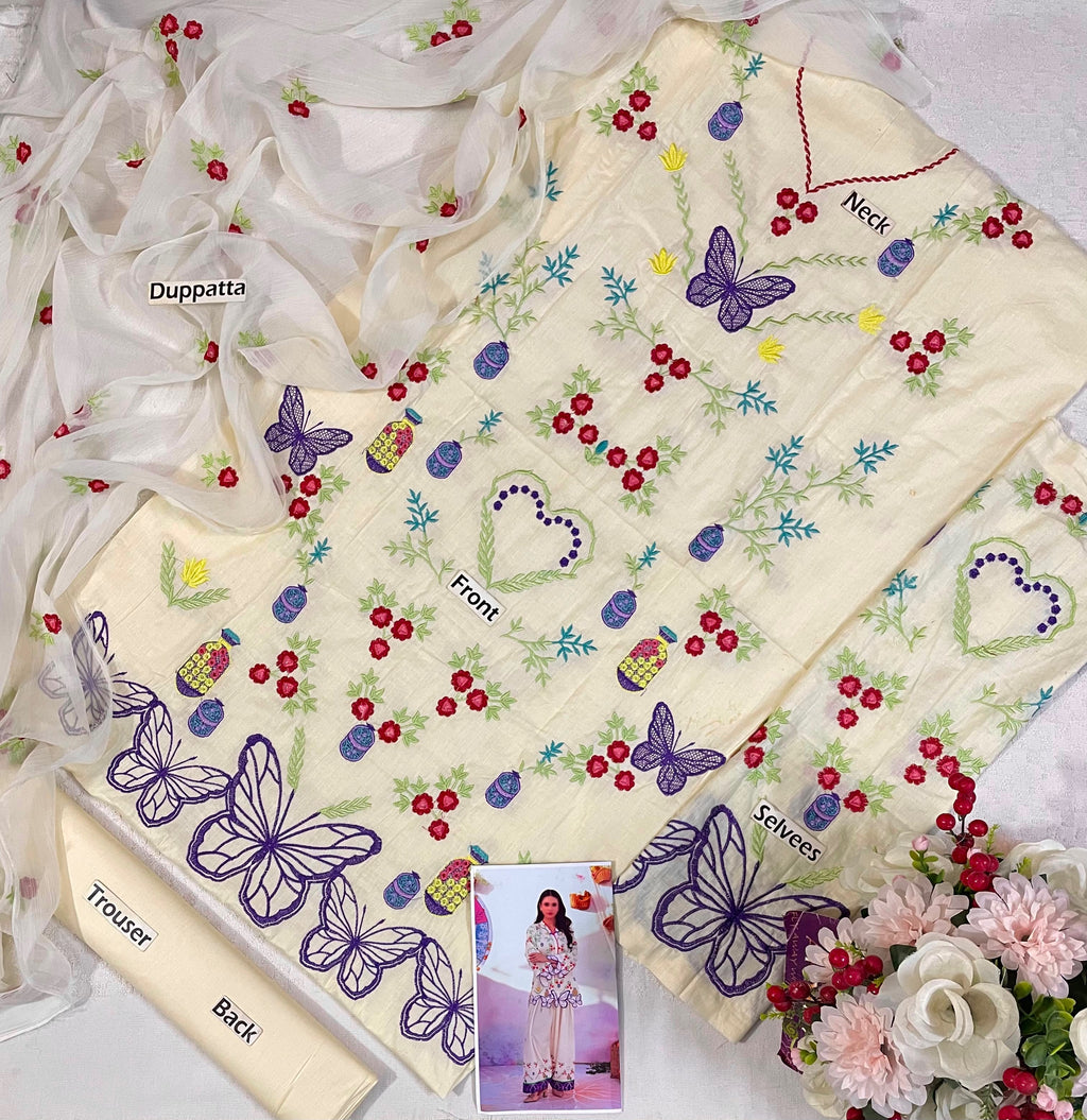 Off White Multi Embroidered Lawn Suit |Ready to Wear