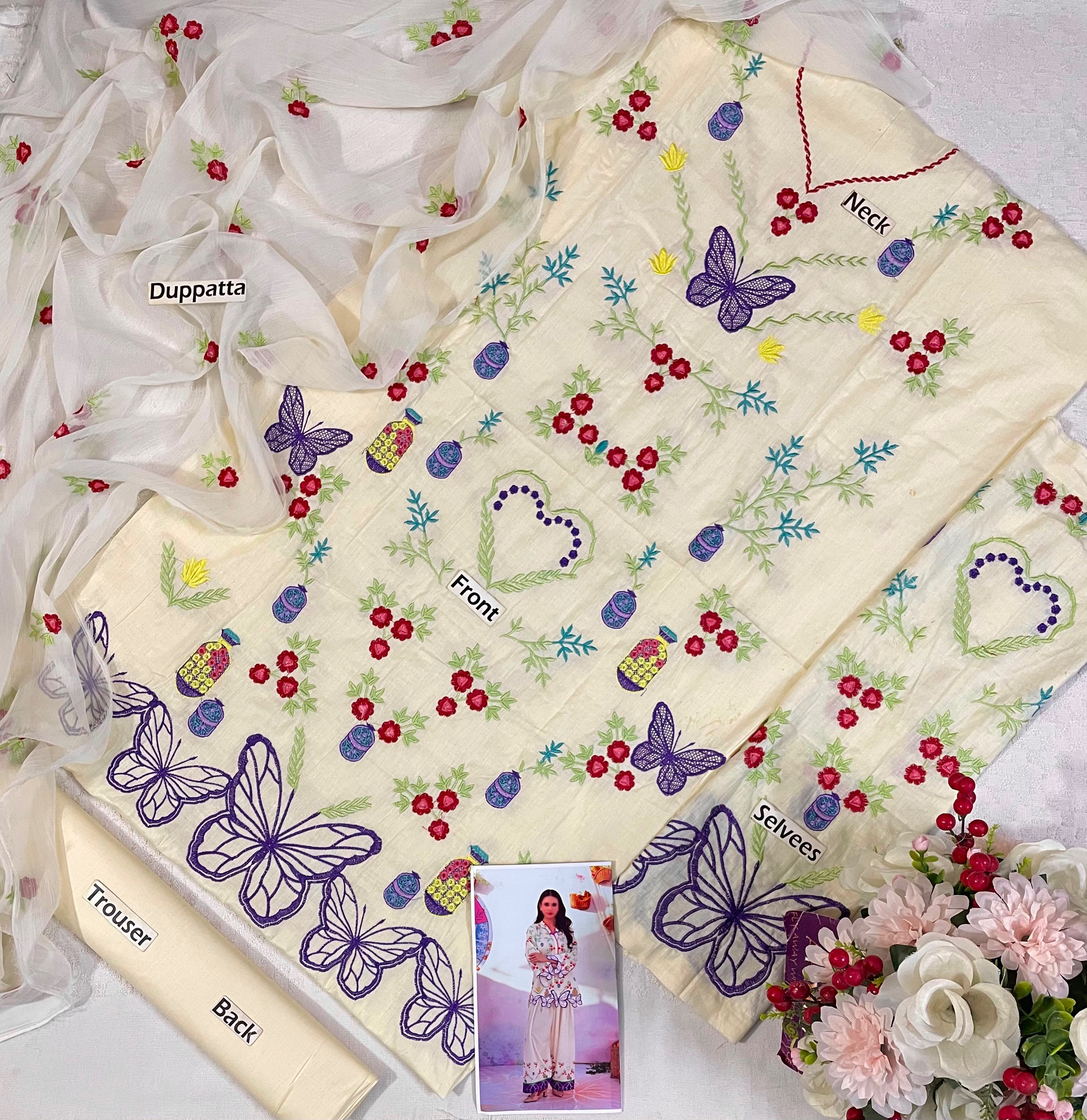 Off White Multi Embroidered Lawn Suit |Ready to Wear