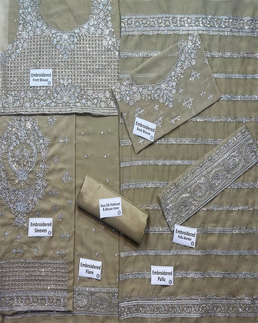 Selene Luminous Grey Sequined Chiffon Designer Saree | RTW