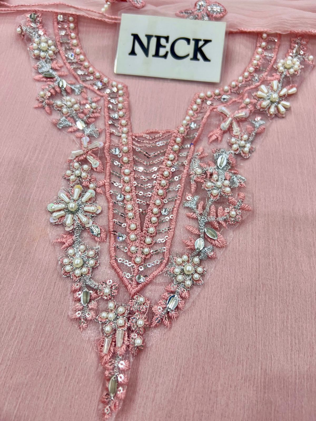 Blushing Rose Hand-Embellished Chiffon Festive Suit | RTW