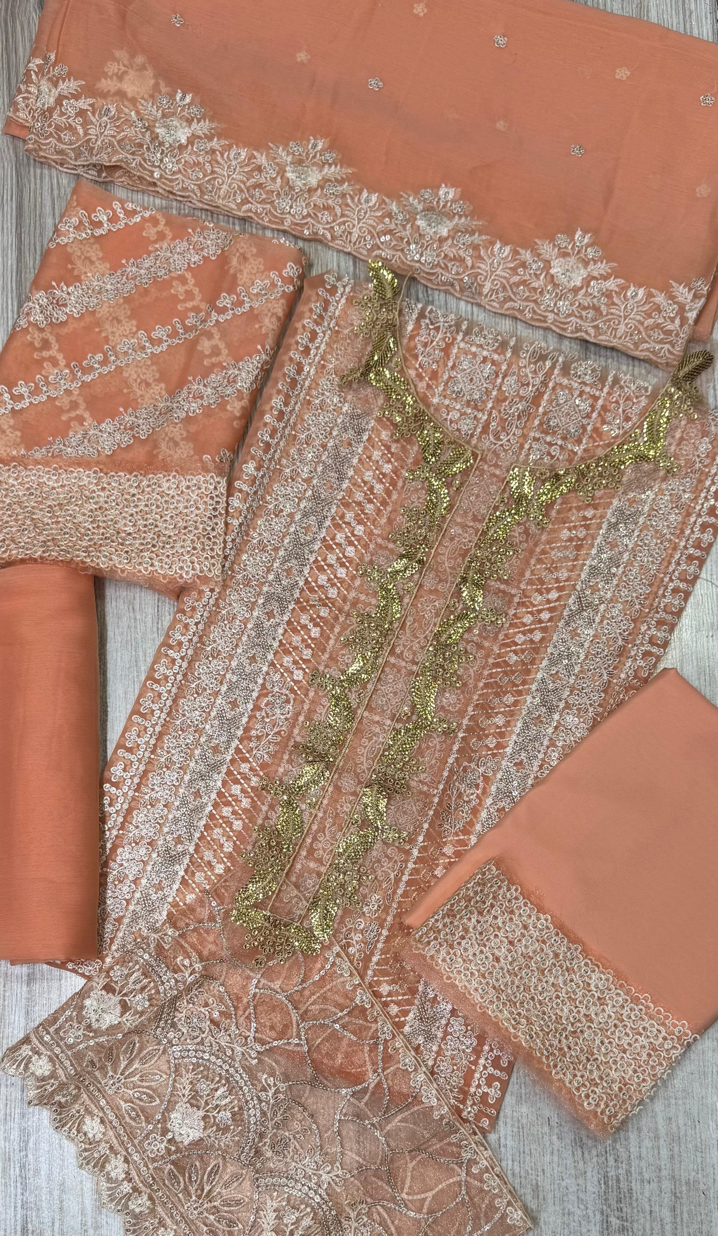 Blush Pink Semi Pure Chiffon Ready to Wear Festive Suit