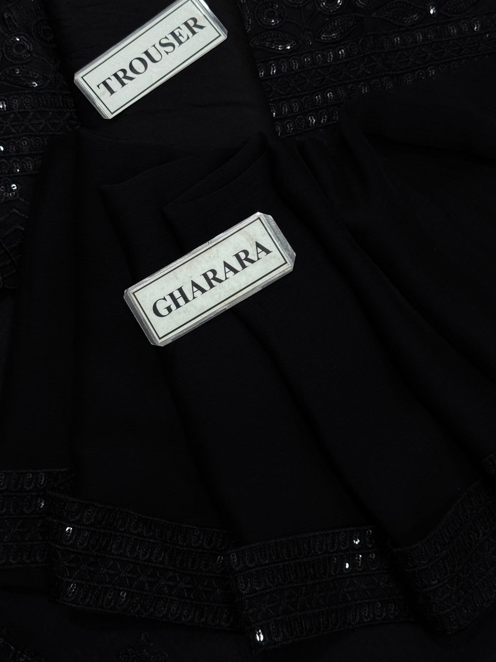Midnight Black Chiffon Sequence Embroidered Garara Suit | |RTW