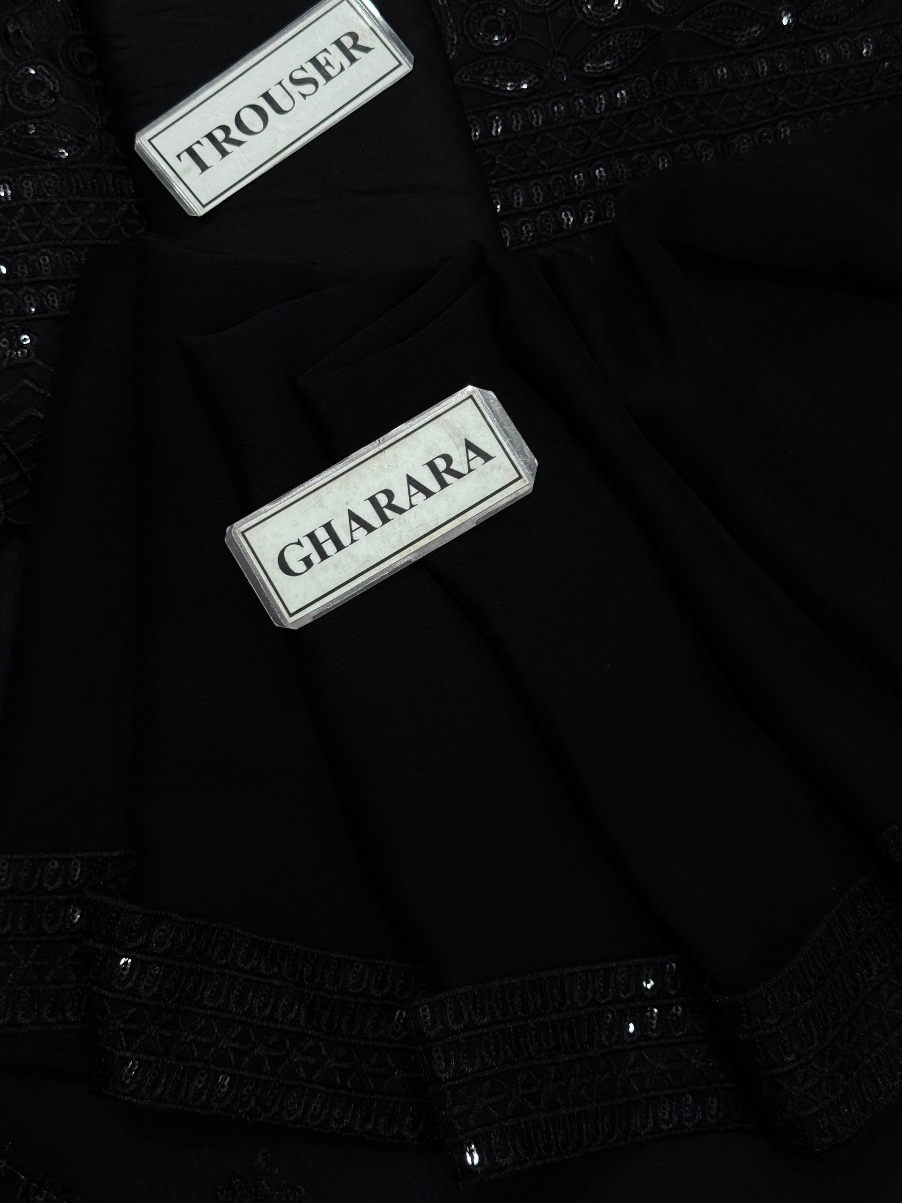 Midnight Black Chiffon Sequence Embroidered Garara Suit | |RTW