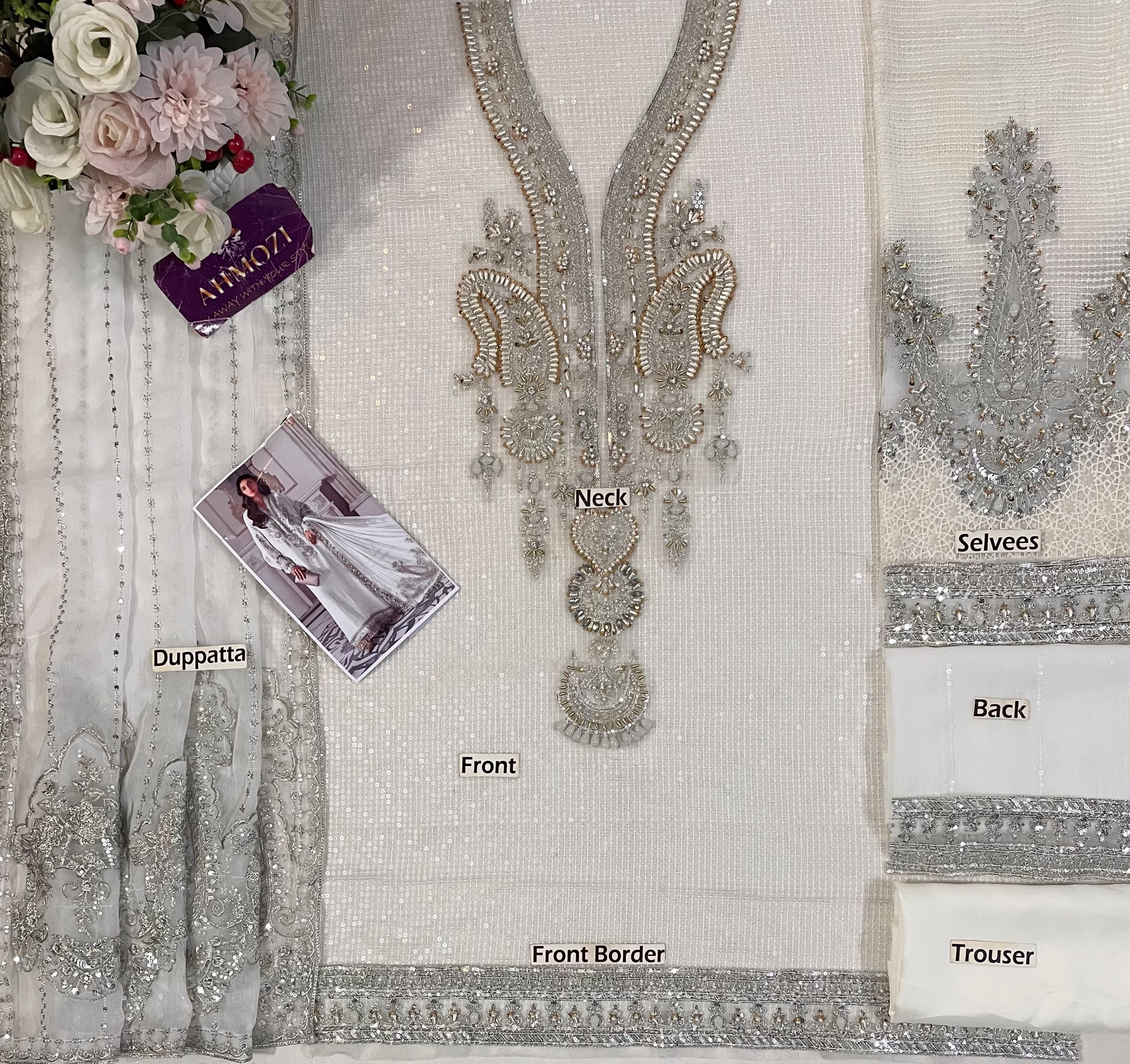 Ivory Sequence Embroidered Chiffon Adda Work Festive Suit | RTW