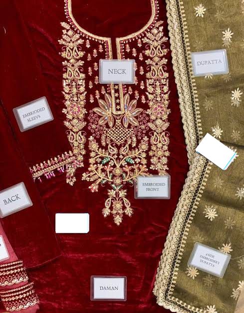 Maroon Velvet Micro 5000 Ready to Wear Wedding Festive Suit