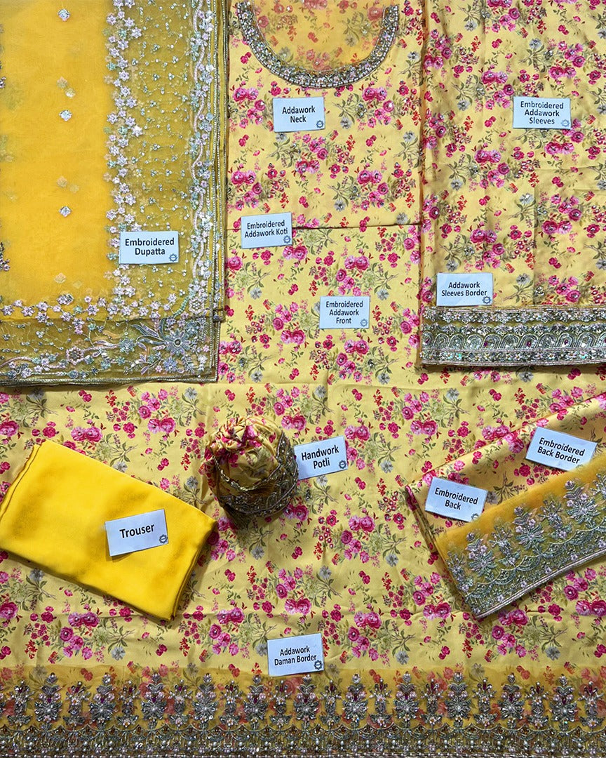 Yellow Shamooz Silk Ready to Wear Addawork Festive Maxi Suit