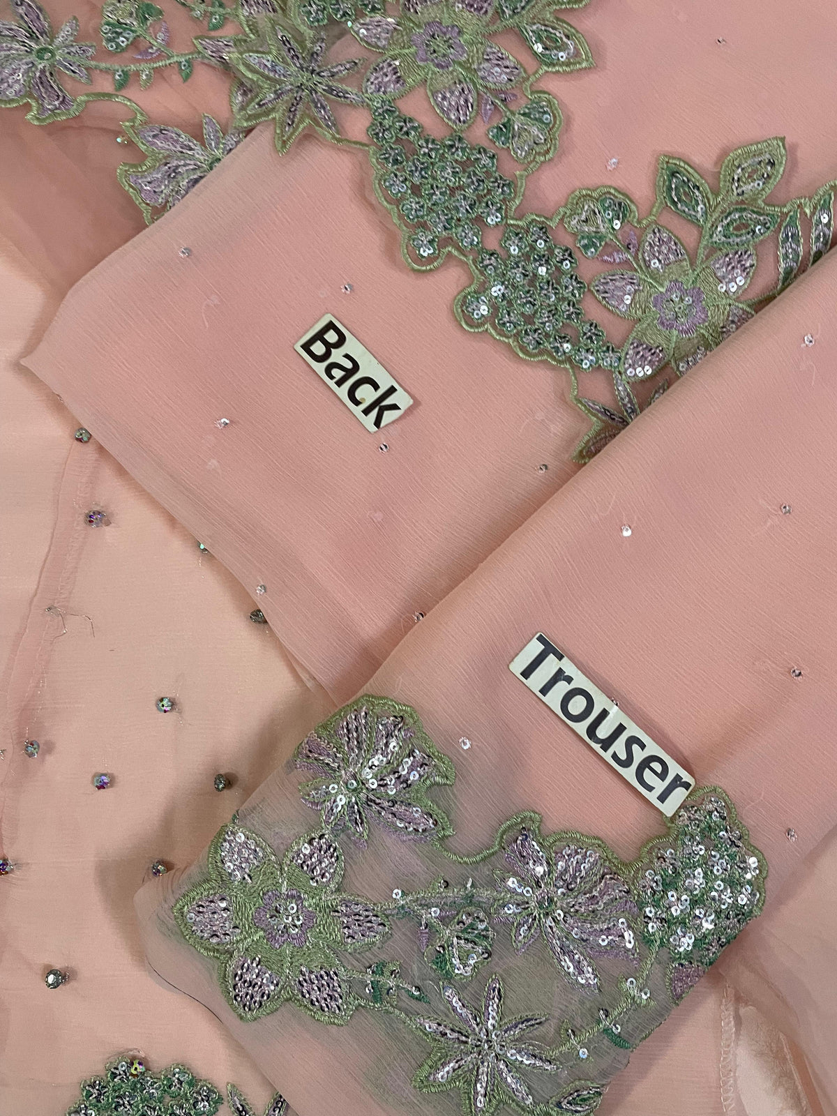 Blushing Pink Bamber Chiffon Ready to Wear Embroidered Festive Suit