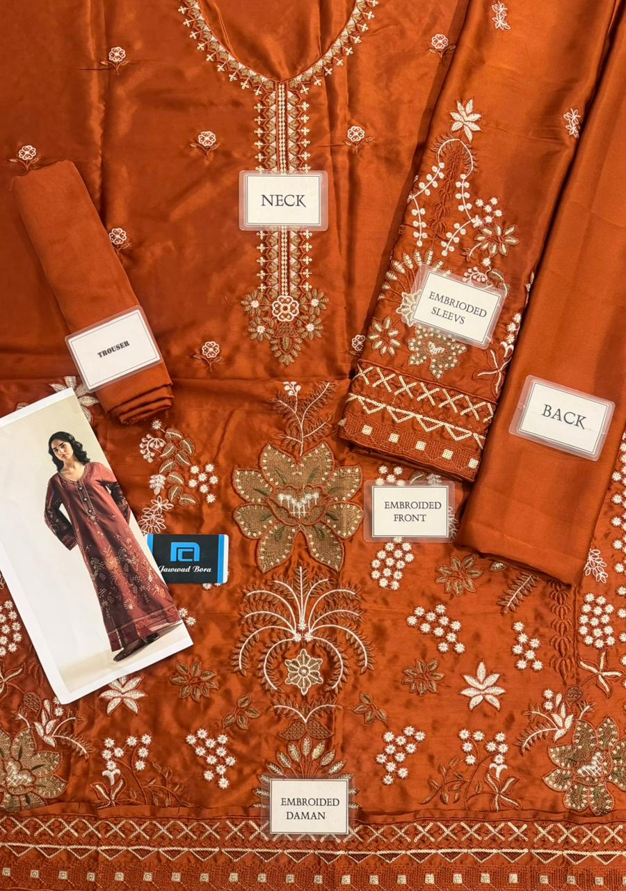 Rich Maroon Shalmoz Silk Ready to Wear 2-Piece Embroidered Suit