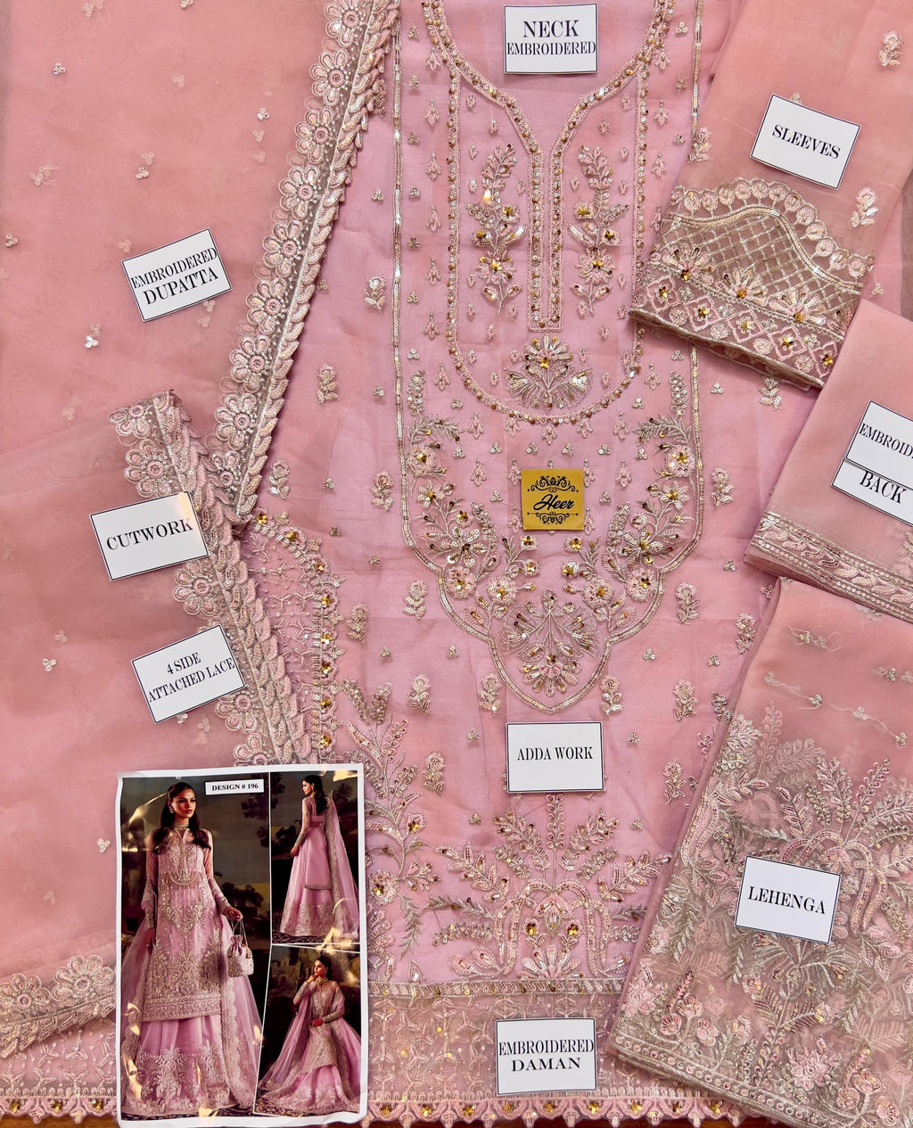 Blushing Pink Organza Ready to Wear Embroidered Lehenga Suit