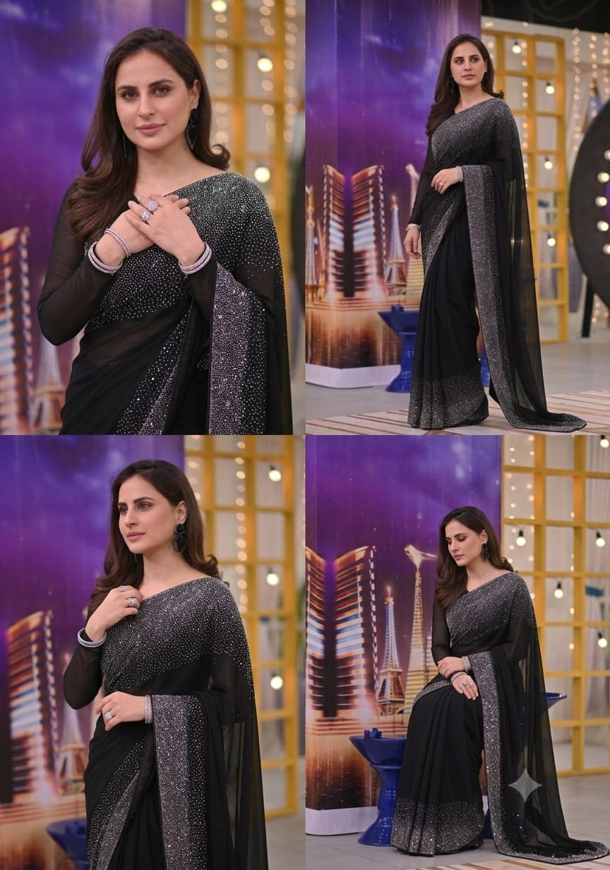 Black Chiffon Ready to Wear Handwork Saree Suit