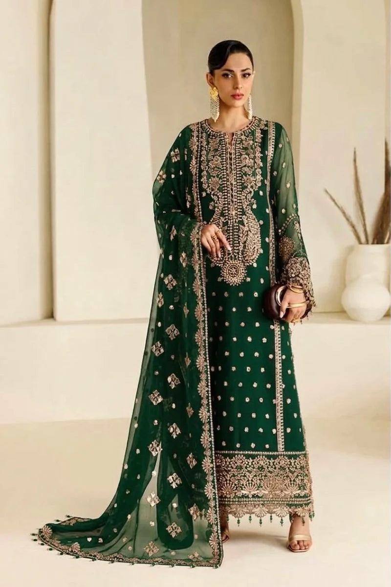 Emerald Green Ready to Wear Sequence Embroidered Chiffon Festive Suit