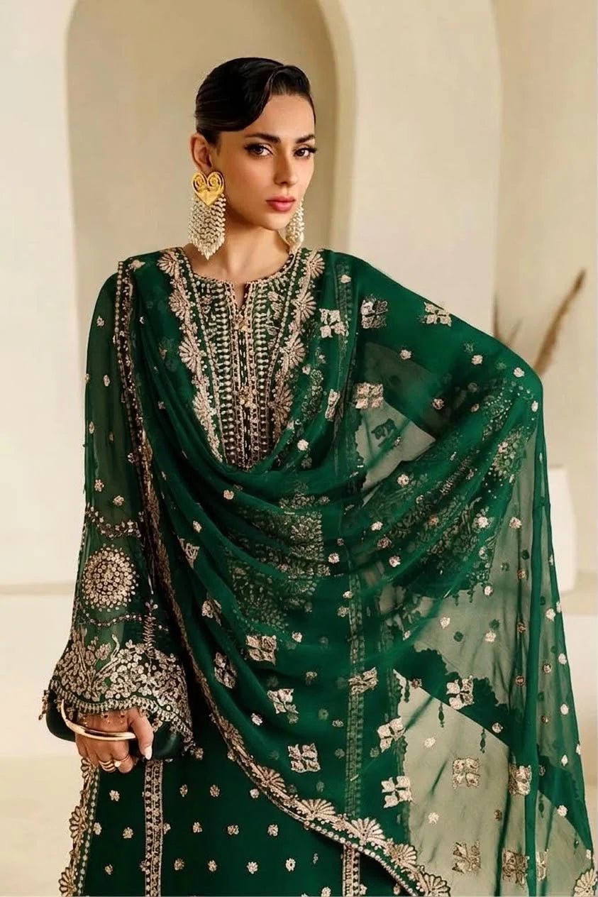 Emerald Green Ready to Wear Sequence Embroidered Chiffon Festive Suit