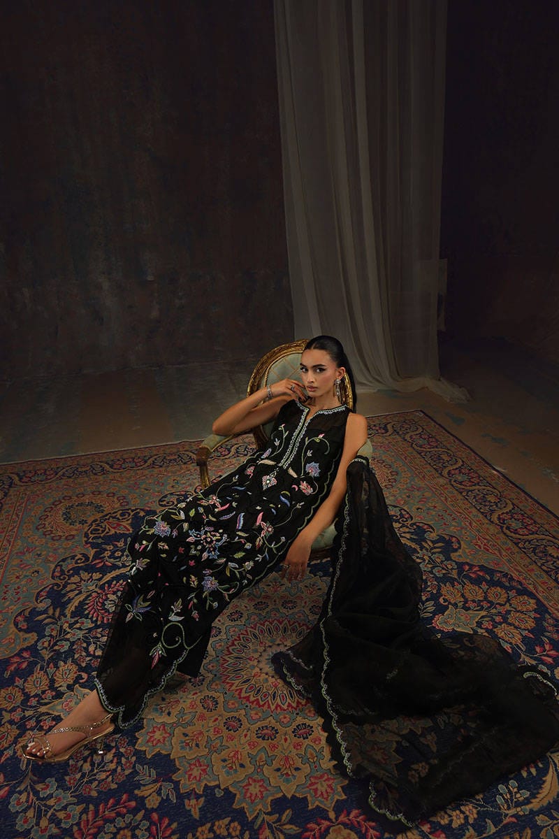 Black Indian Raw Silk Embroidered Suitf | Ready to Wear