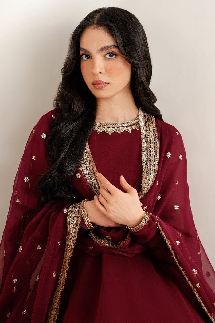Maroon Semi Pure Chiffon Ready to Wear Sequence Embroidered Lehenga Suit