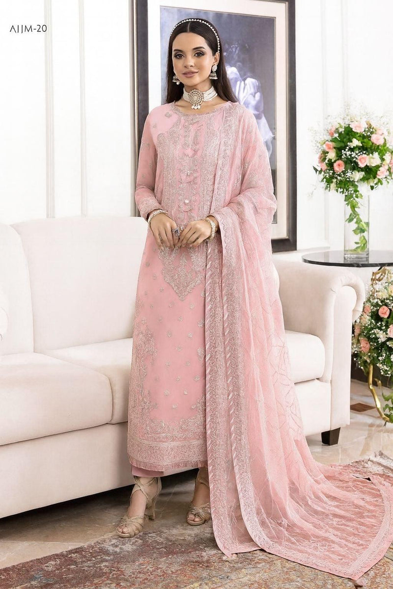 Pink Sequined Chiffon Suit | Net Dupatta | Ready-to-Wear