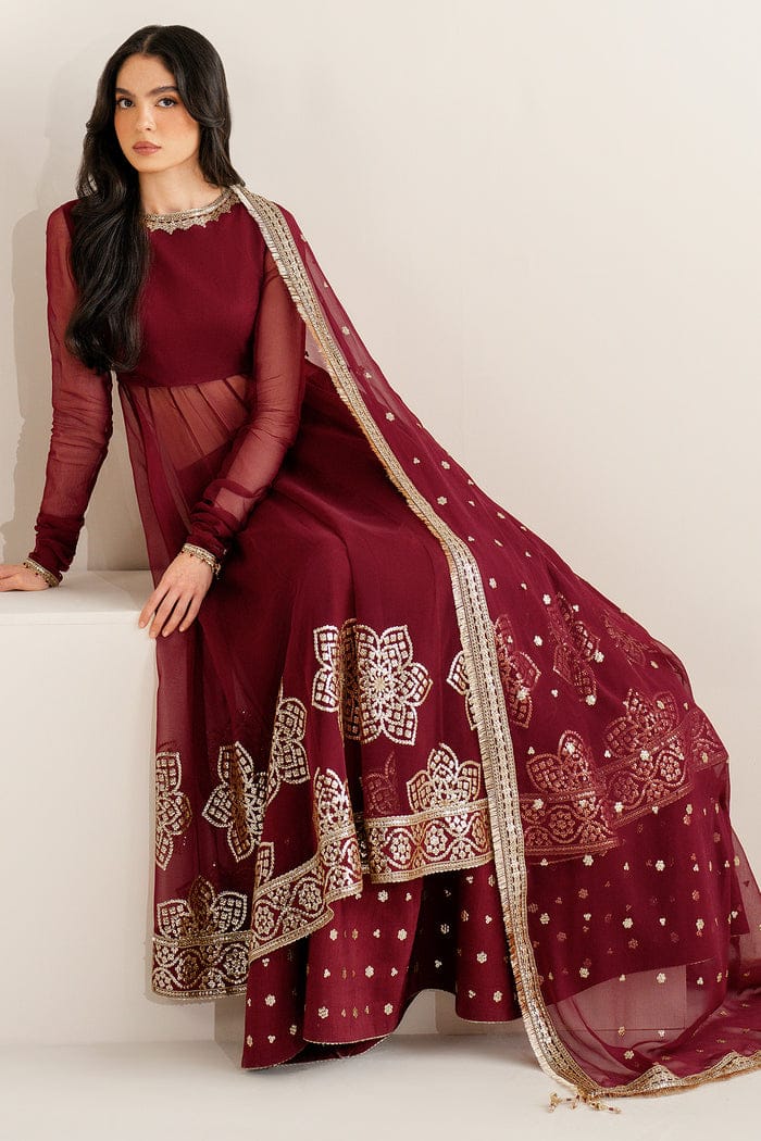 Maroon Semi Pure Chiffon Ready to Wear Sequence Embroidered Lehenga Suit