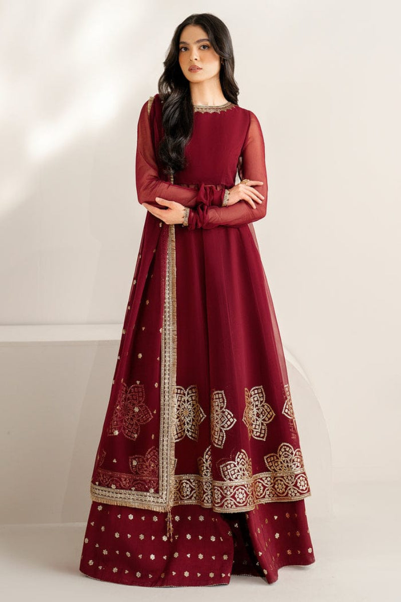 Maroon Semi Pure Chiffon Ready to Wear Sequence Embroidered Lehenga Suit