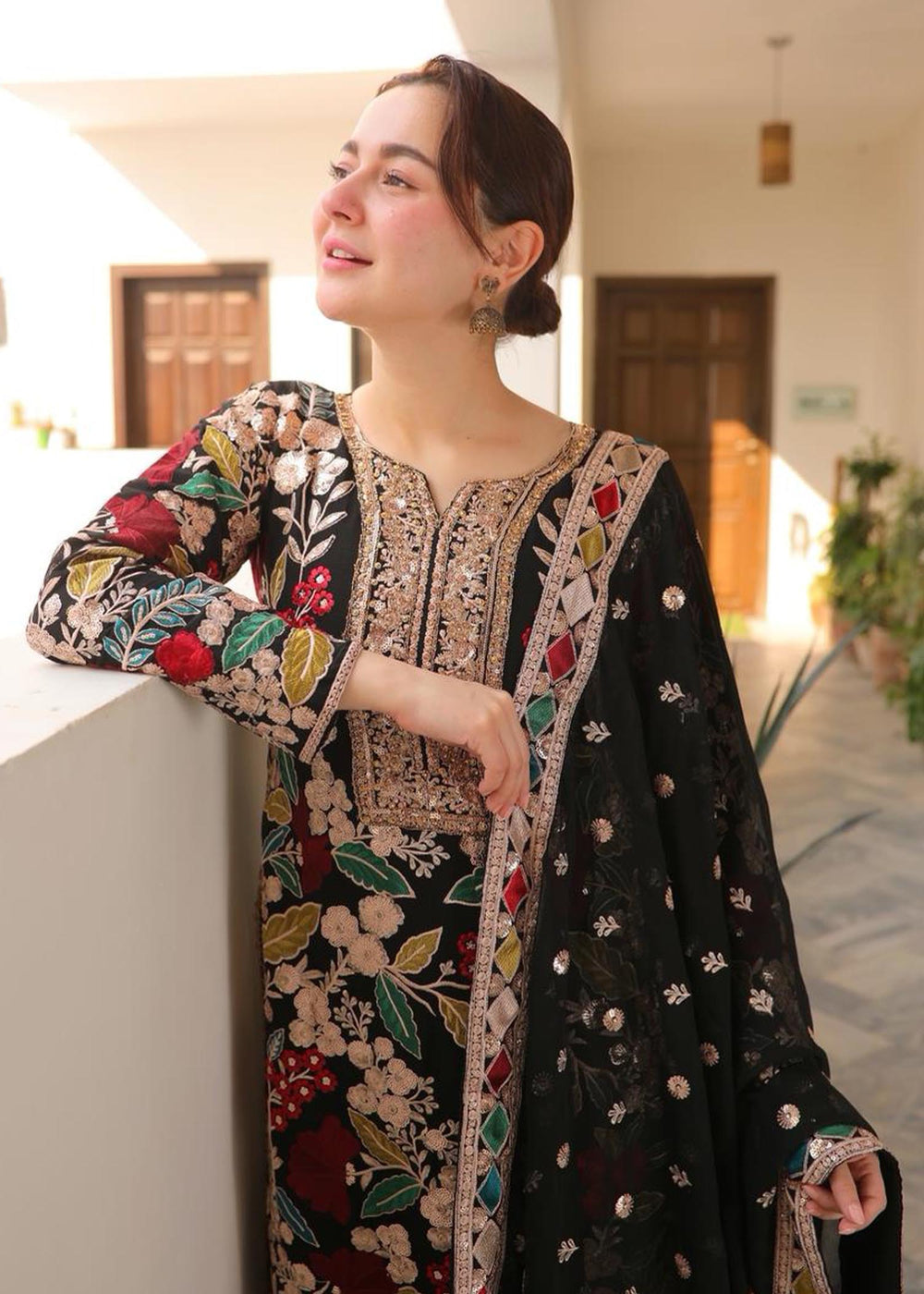 Luxury Black Heavily Embroidered Chiffon 3-Piece Formal Suit | RTW
