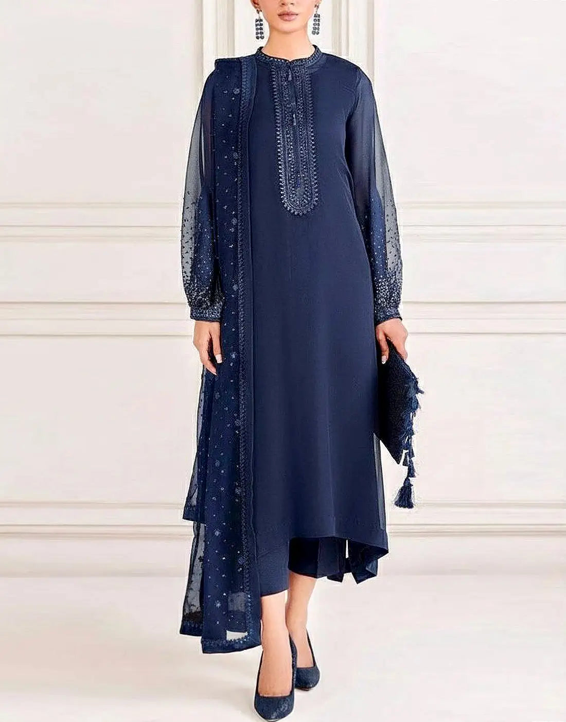 03-Piece Chiffon Suit With Sequence Embroidery - Ready To Wear