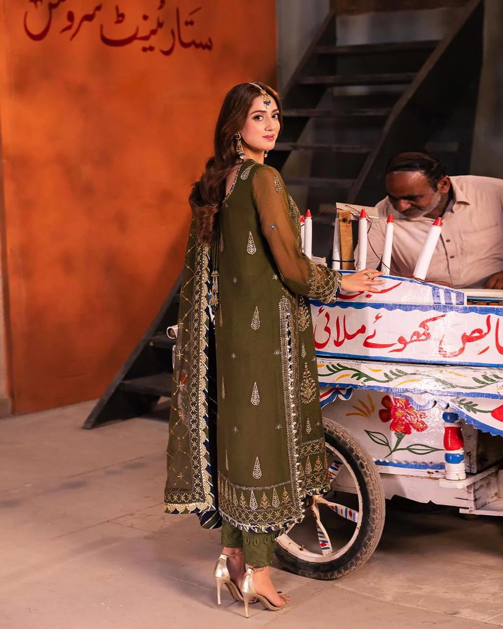 Vintage Olive - Embroidered Chiffon Suit | Ready To Wear