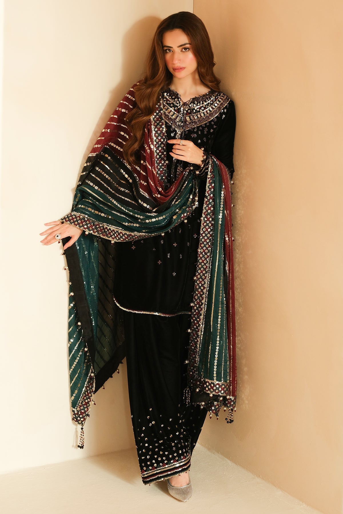 Midnight Velvet Sequenced Winter Festive Suit | RTW