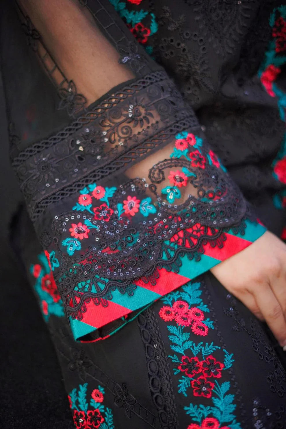 Bamber Chiffon 2026 | Heavy Sequin Embroidered Black 3-Piece Stitched Suit | Organza Daman Border