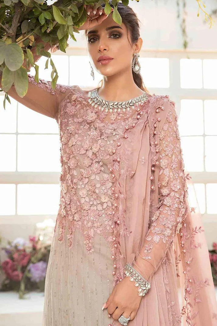 03-Piece Net Suit With Embroidery - Ready To Wear