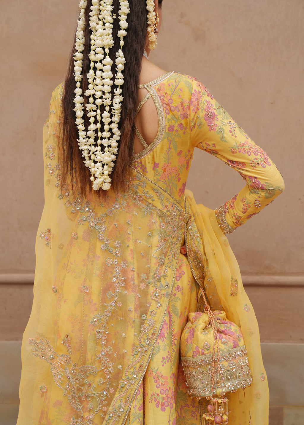 Yellow Shamooz Silk Ready to Wear Addawork Festive Maxi Suit