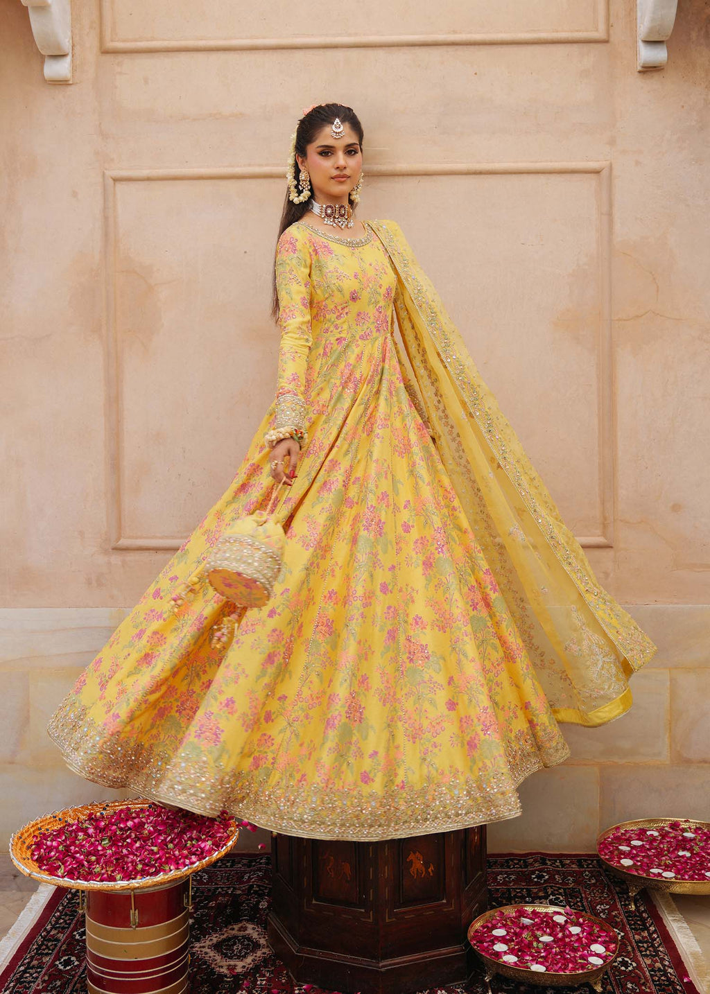 Yellow Shamooz Silk Ready to Wear Addawork Festive Maxi Suit