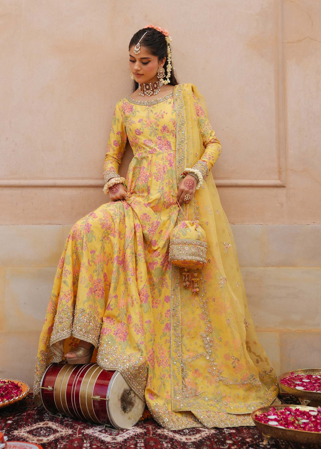 Yellow Shamooz Silk Ready to Wear Addawork Festive Maxi Suit