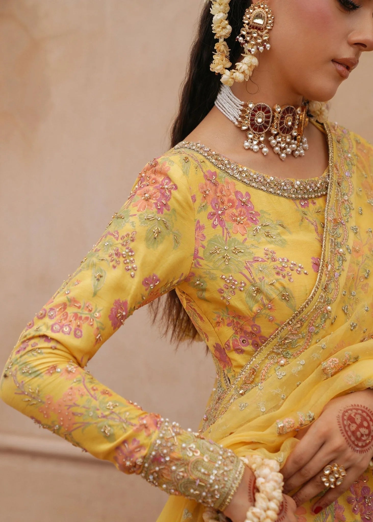 Yellow Shamooz Silk Ready to Wear Addawork Festive Maxi Suit