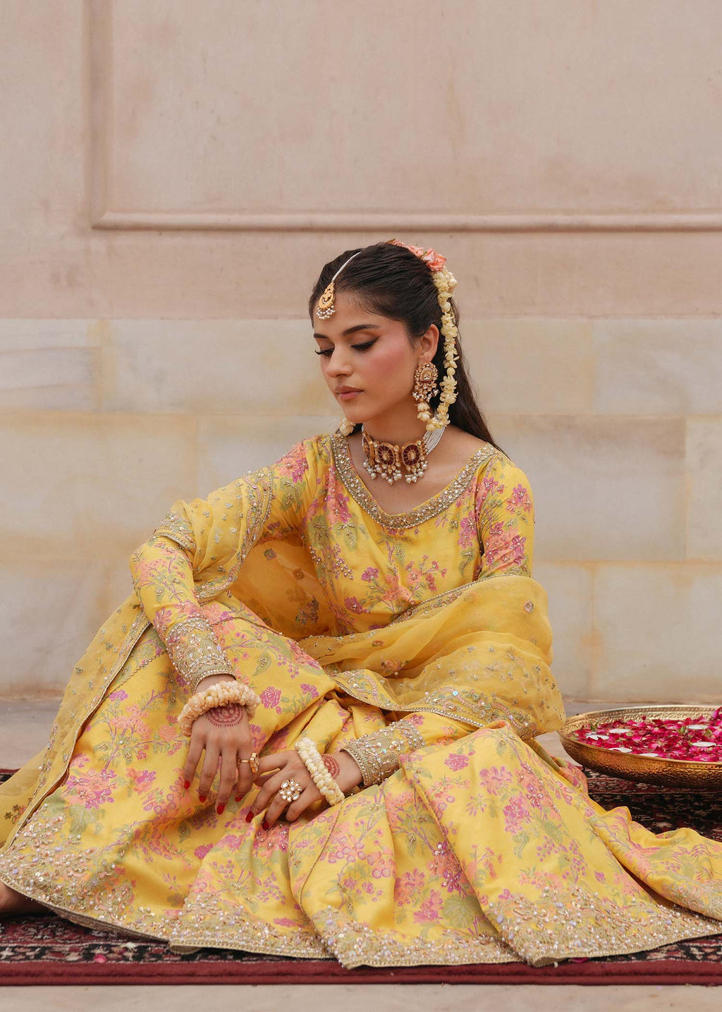 Yellow Shamooz Silk Ready to Wear Addawork Festive Maxi Suit