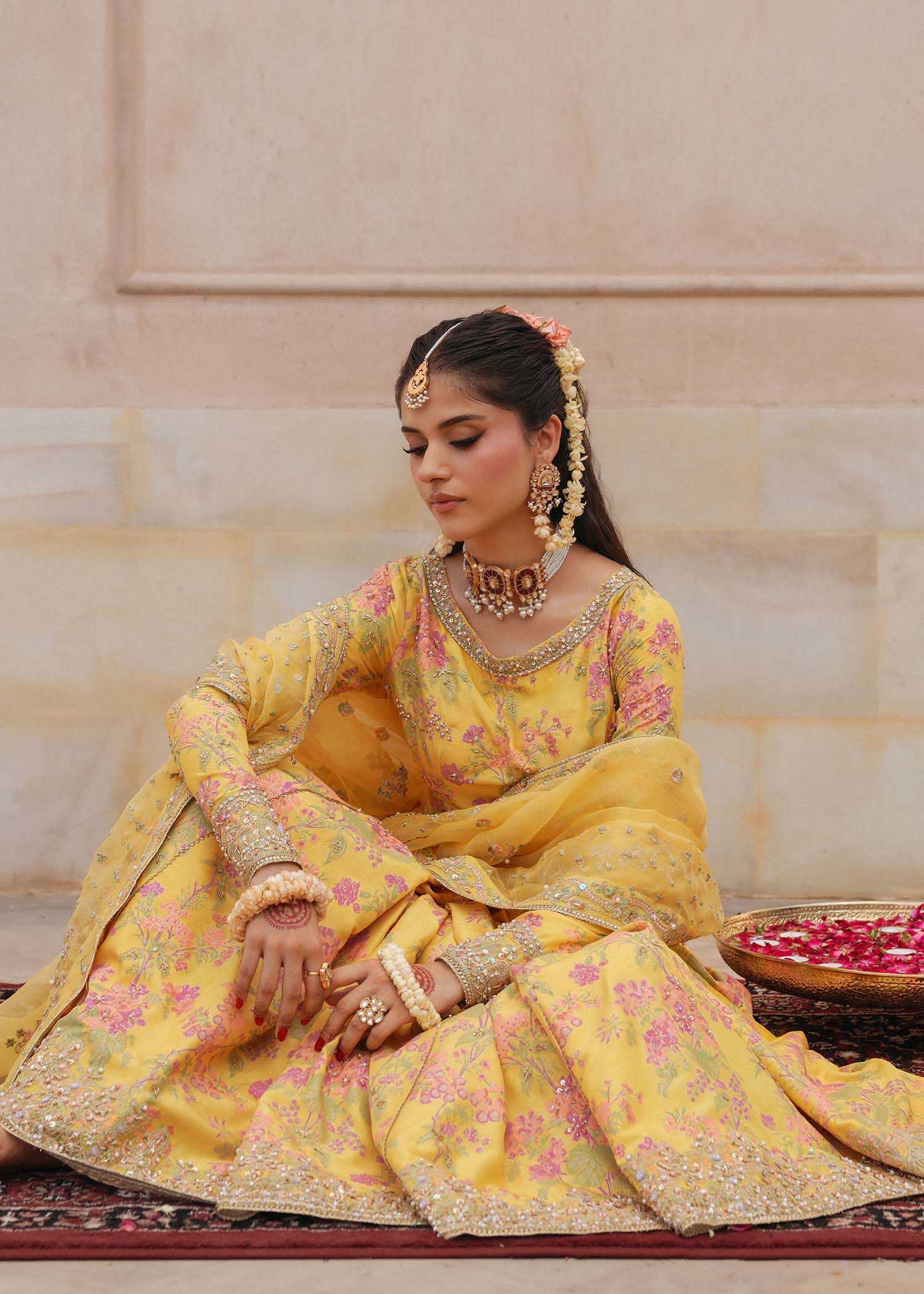 Yellow Shamooz Silk Ready to Wear Addawork Festive Maxi Suit