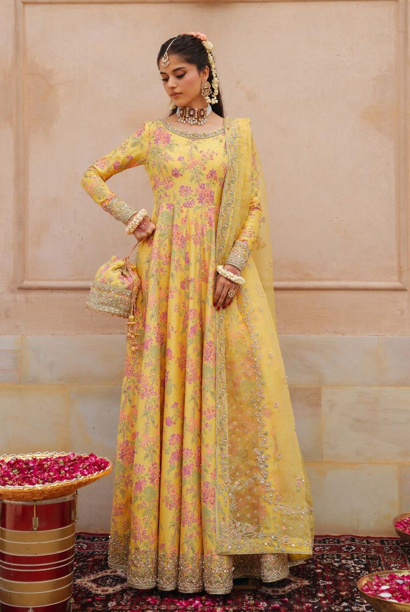 Yellow Shamooz Silk Ready to Wear Addawork Festive Maxi Suit