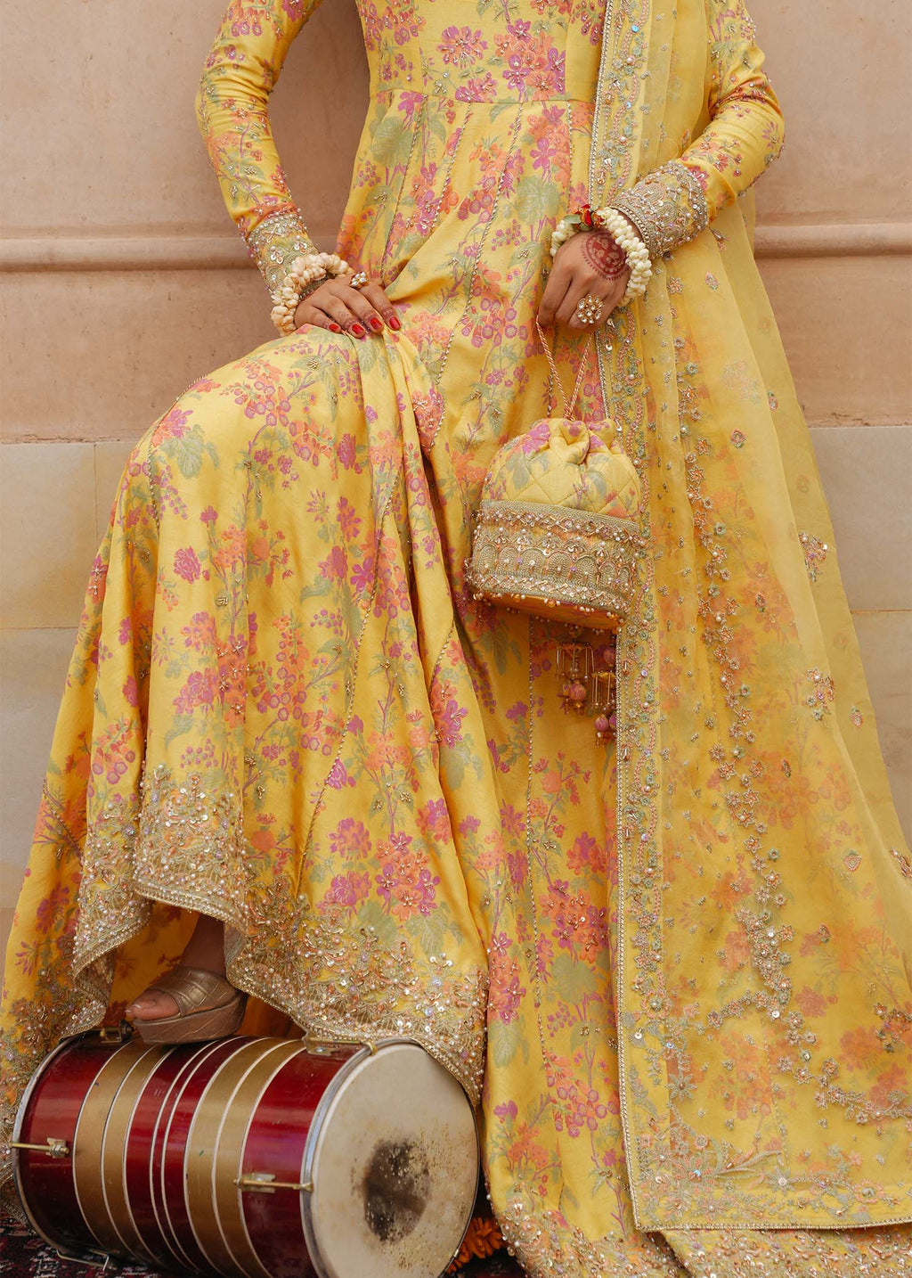 Yellow Shamooz Silk Ready to Wear Addawork Festive Maxi Suit