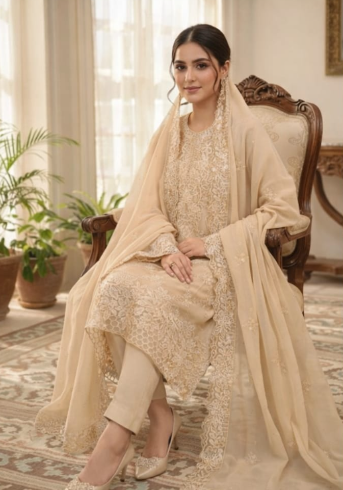 03-Piece Lawn Suit With Embroidery - Ready To Wear