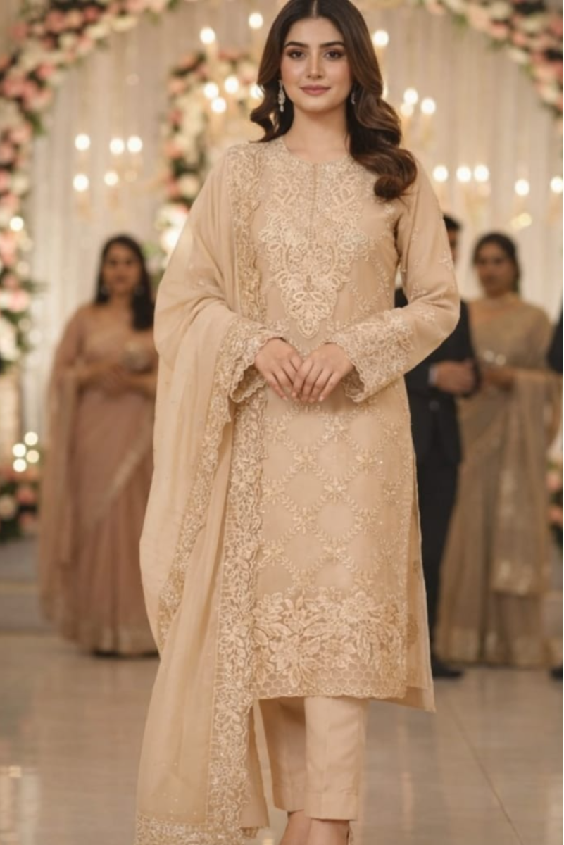 03-Piece Lawn Suit With Embroidery - Ready To Wear