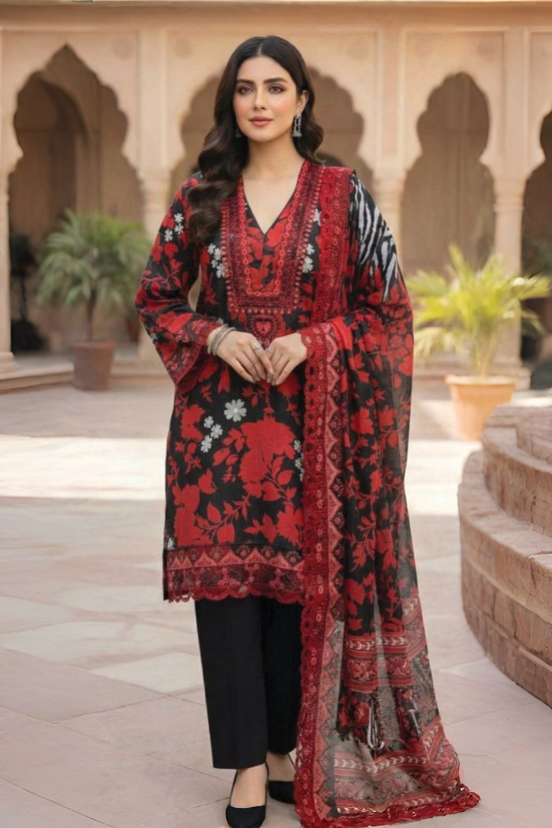 03-Piece Printed Lawn Suit - Ready To Wear