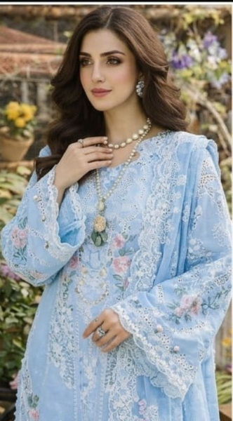 03-Piece Cotton Suit With Embroidery - Ready To Wear