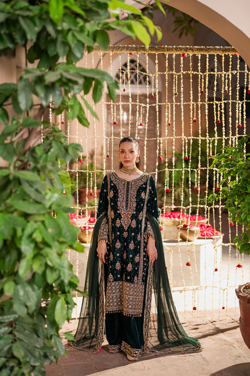 Emerald Elegance Zardozi Velvet Formal Suit | RTW