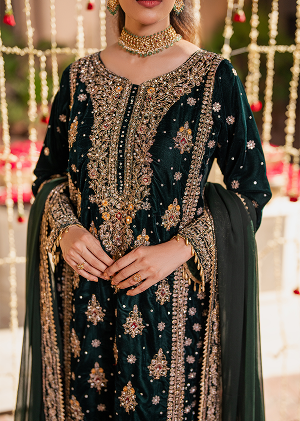 Emerald Elegance Zardozi Velvet Formal Suit | RTW