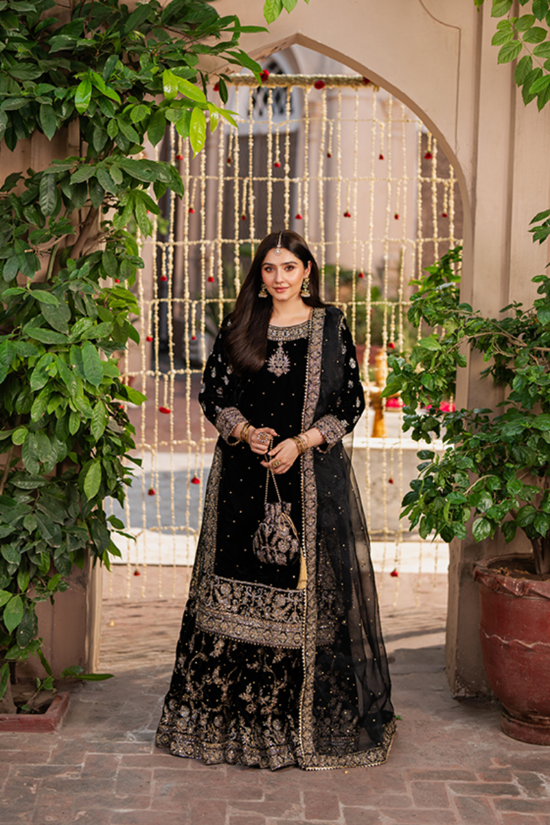 Black Sequin Garara Suit | Stitched 3-Piece Dress
