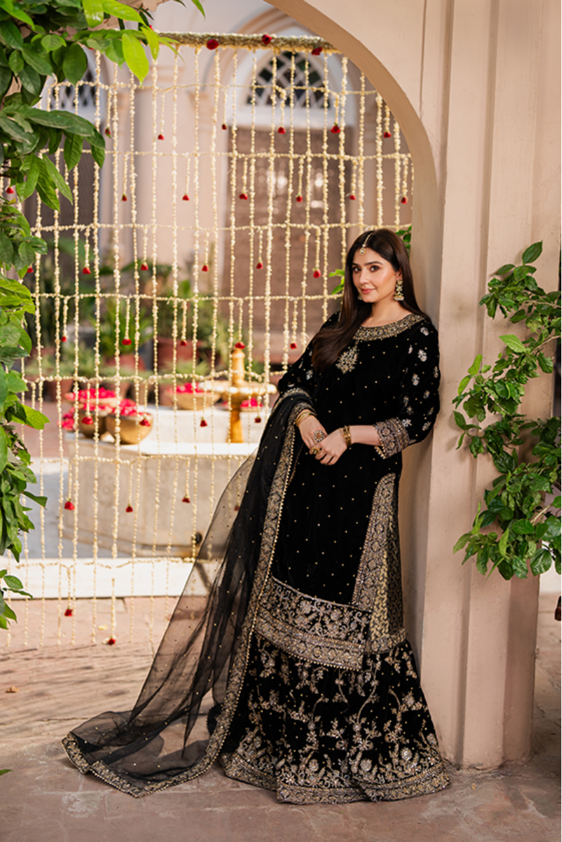 Black Sequin Garara Suit | Stitched 3-Piece Dress